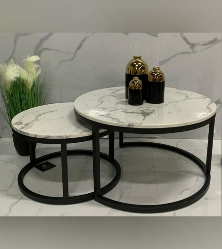 סט שולחנות שיש בצבע לבן