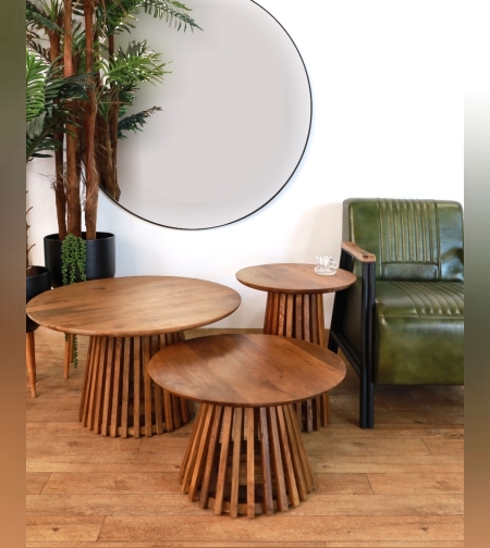 סט שולחנות מעץ מנגו