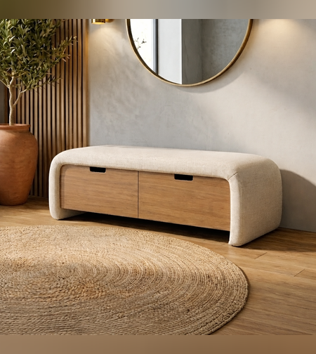 ספסל לחדר שינה מעץ ובד בוקלה