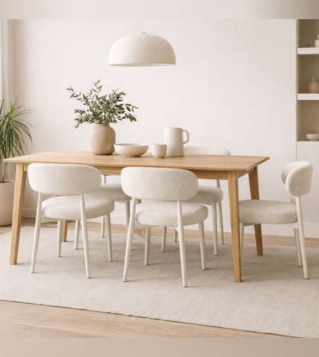 כיסא אוכל מעוצב – בד בוקלה בגוון שמנת