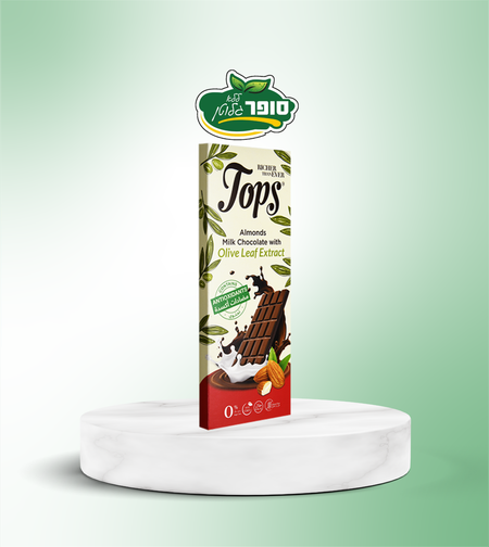 شوكولاتة بالحليب مع اللوز ومضادات الأكسدة، خالية من الغلوتين والسكر - Tops