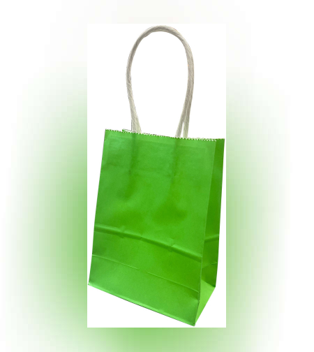 שקית נייר חלקה עם ידית 21*15*8 - ירוק זוהר