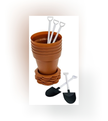 סט 5 עציץ פלסטי+תחתית+את חפירה-חום