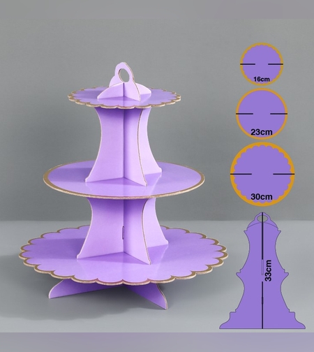 סטנד לקפקייק 3 קומות מסגרת זהב - סגול