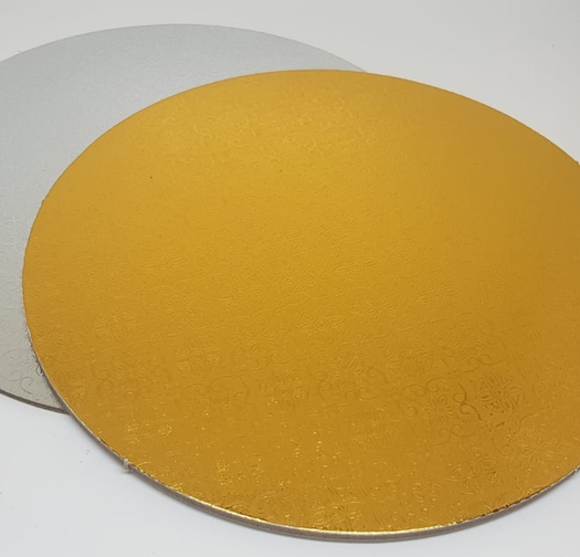 113AG- תחתית לעוגה 'פוקר' עגולה 34 ס'מ , 4 מ'מ צד זהב צד כסף