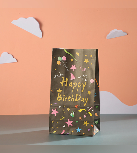 שקית נייר 8*13*24 - HAPPY BIRTHDAY רקע שחור