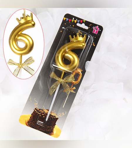 נר מספר זהב עם כתר - 6