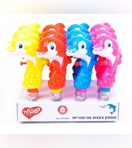 קנדי טוי דולפין צבעוני יורה מים עם סוכריות דקסטרוז 3 גר' 12/6