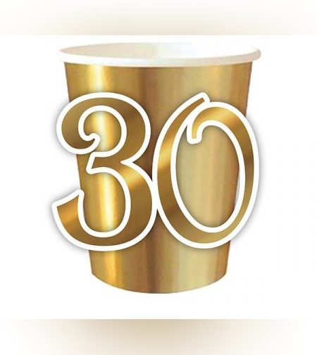 כוסות נייר 6יח-זהב עם מספר צורני-60