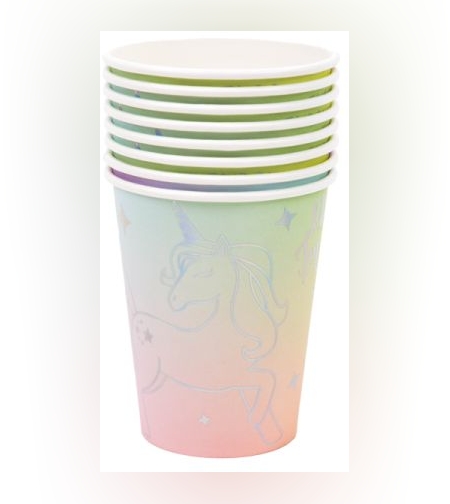 כוסות נייר 8 יח' - חד קרן צבעי הקשת