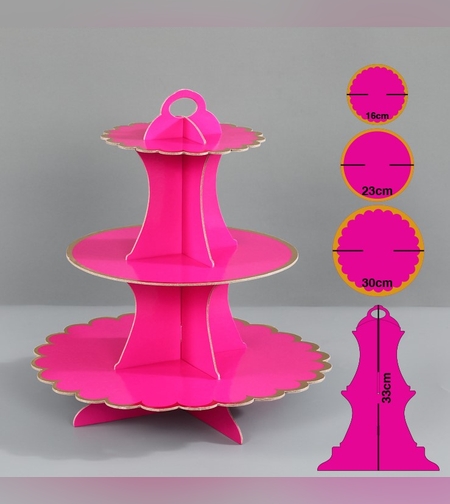 סטנד לקפקייק 3 קומות מסגרת זהב - ורוד פוקסיה
