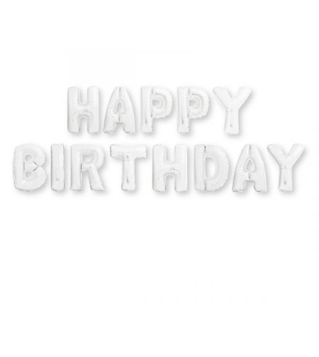 סט בלונים 14 לניפוח עצמי-HAPPY BIRTHDAY-לבן