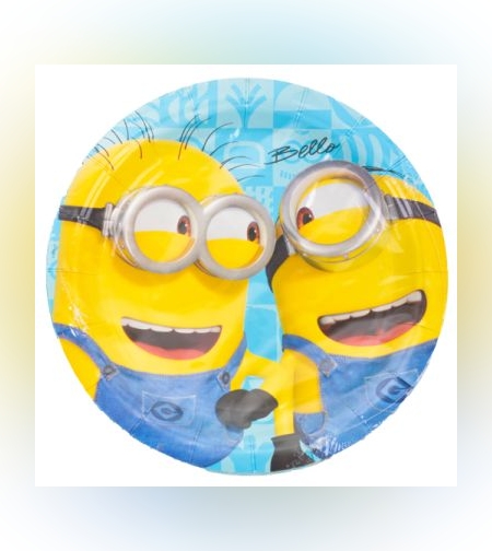 צלחות נייר 18 ס''מ 8 יח- מיניונים מסיבה