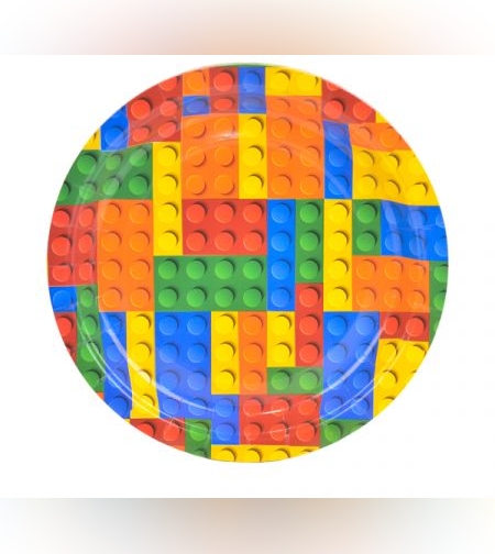 צלחות נייר 20 סמ 8 יח- קוביות לגו