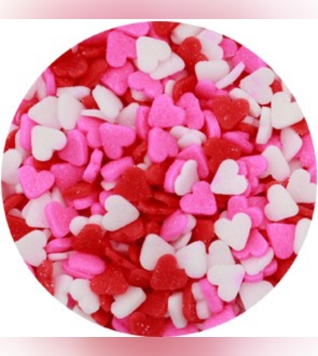 סוכריות קישוט לב אדום, ורוד ולבן 65 ג'
