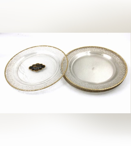 צלחת ספיר 10.5' שקוף נצנץ זהב פס זהב (10 יח')