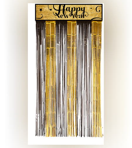 וילון שחור-זהב עם כרזה HAPPY NEW YEAR כ - 1*2 מטר