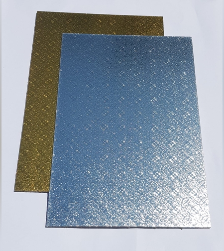 113AI- תחתית לעוגה 'פוקר' מלבן 29*8 . 41 ס'מ, 4מ'מ צד זהב צד כסף