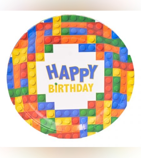 צלחות נייר 23 סמ 8 יח' - קוביות לגו