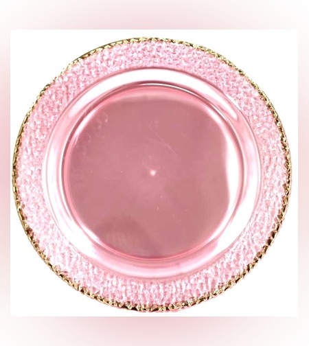 צלחת ספיר 10.5' שקוף ורוד פס זהב (10 יח')