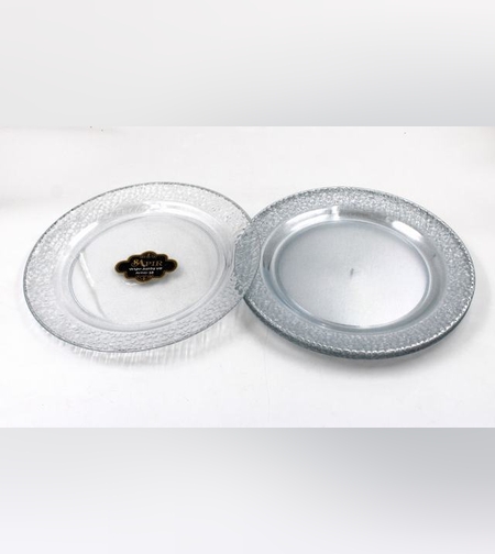 צלחת ספיר 10.5' שקוף מעושן פס זהב (10 יח')