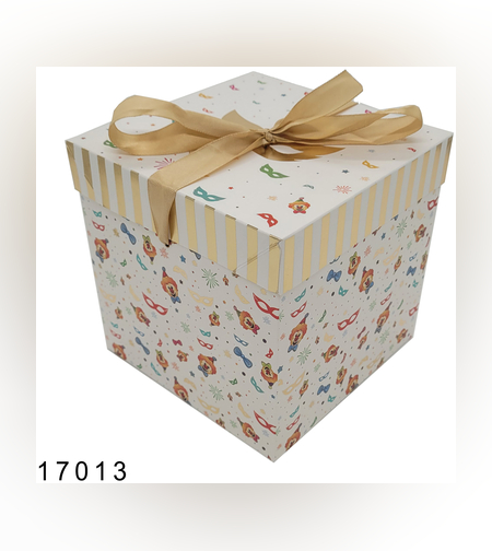 קופסת קרטון אלמנטים פורים צבעוני + מכסה כ- 20*20*20 ס