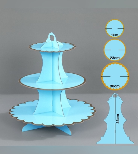 סטנד לקפקייק 3 קומות מסגרת זהב - תכלת