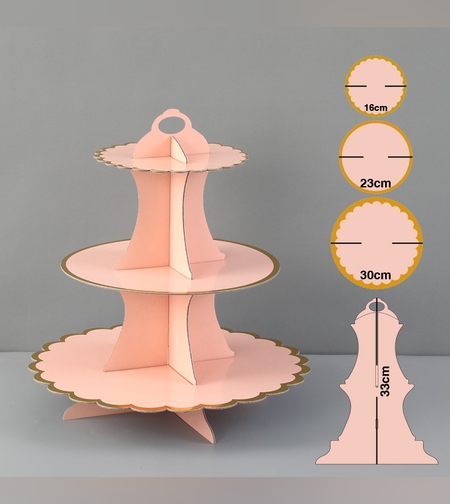 סטנד לקפקייק 3 קומות מסגרת זהב - אפרסק