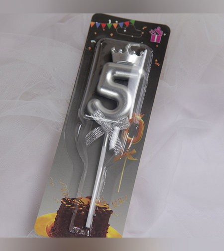 נר מספר כסף עם כתר - 5