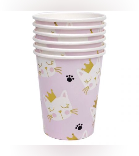 כוסות נייר 6יח-שיש חתול זהב