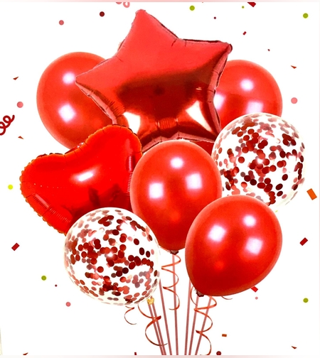 סט זר בלונים לקישוט /מיילר גומי+קונפטי אדום 8 יח