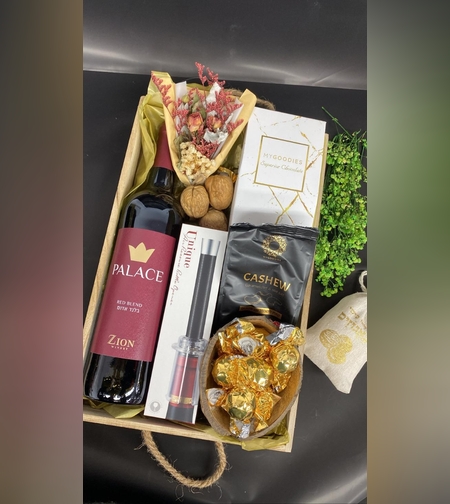 מארז מגש עץ יין