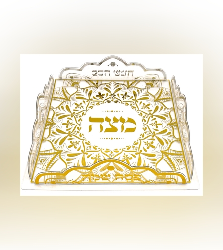 מגש מצות אקרילי - שקוף-זהב - כ-23*23 ס