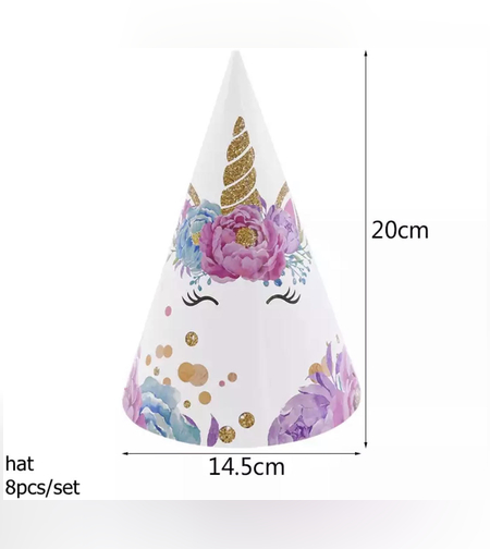 חד קרן - כובע קרטון ליום הולדת חדש מארז 8 יח