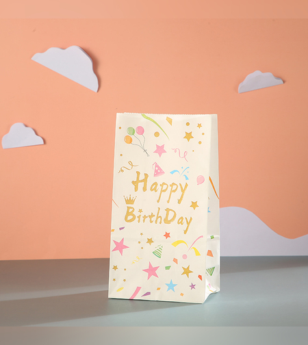 שקית נייר 8*13*24 - HAPPY BIRTHDAY רקע לבן