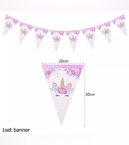 חד קרן - שרשרת דגלונים משולשים חדש קרטון 3 מ'