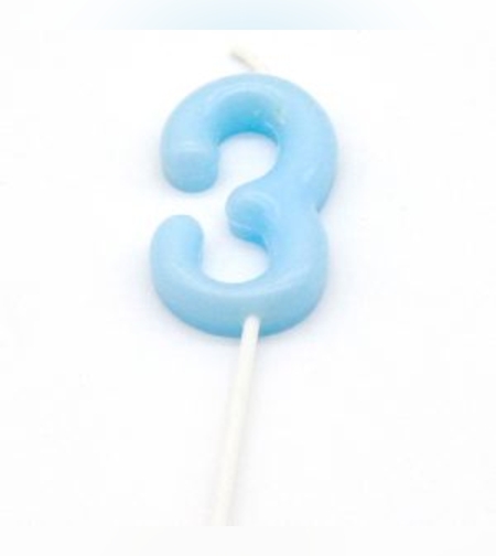 נר מספר מיני 3 פסטל תכלת