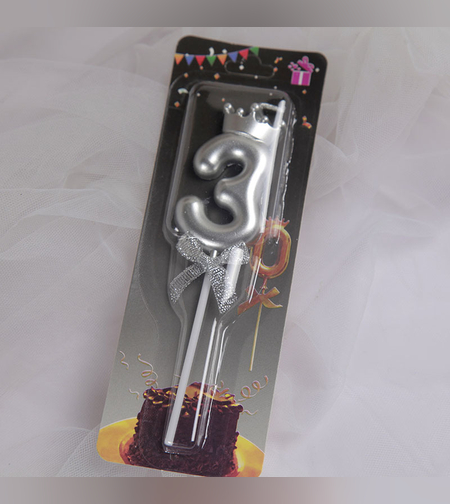 נר מספר כסף עם כתר - 3