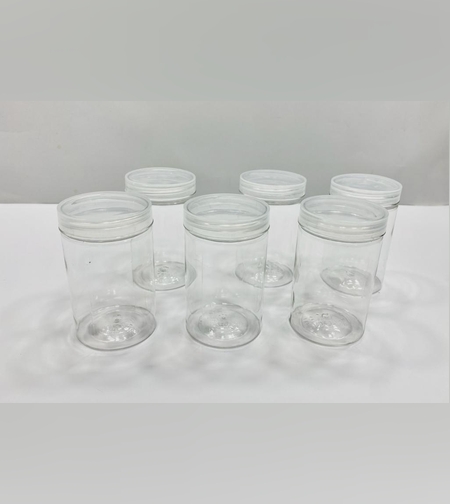 147C - צנצנת פלסטיק עגולה 250 מ'ל 5.5*9 0'מ 6 יח'