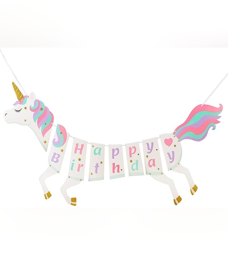 חד קרן - כרזה HAPPY BIRTHDAY ורוד