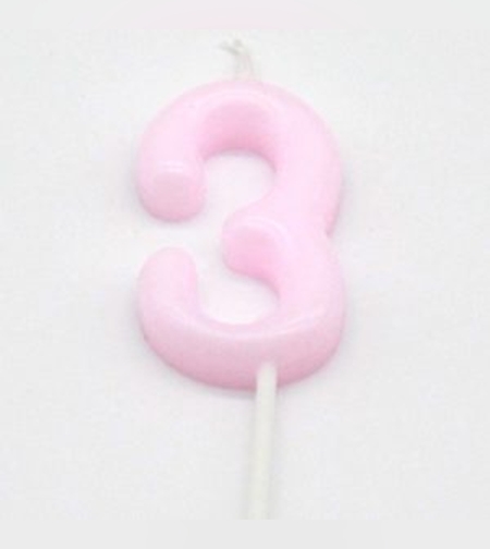 נר מספר מיני 3 פסטל ורוד