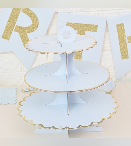 סטנד לקפקייק 3 קומות מסגרת זהב - תכלת פסטל