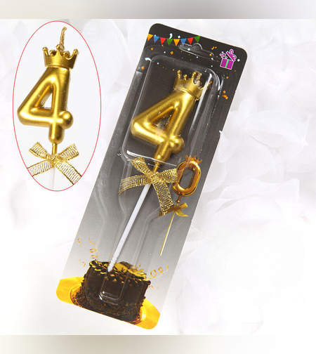 נר מספר זהב עם כתר - 4