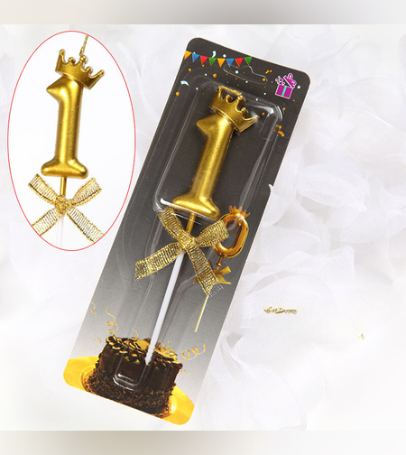 נר מספר זהב עם כתר - 1