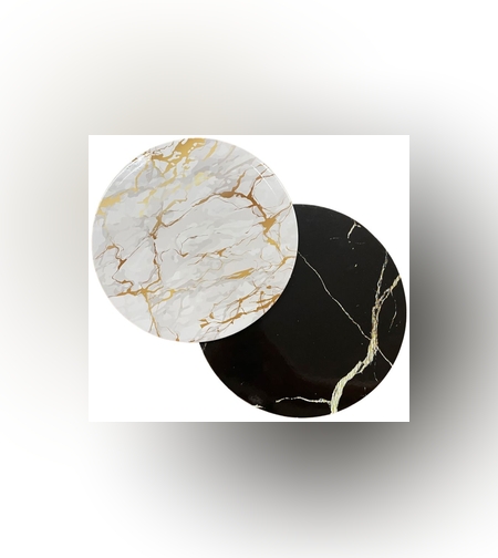 113M - תחתית לעוגה 'פוקר' עגול 29*29, 4 מ״מ צד שיש לבן צד שיש שחור