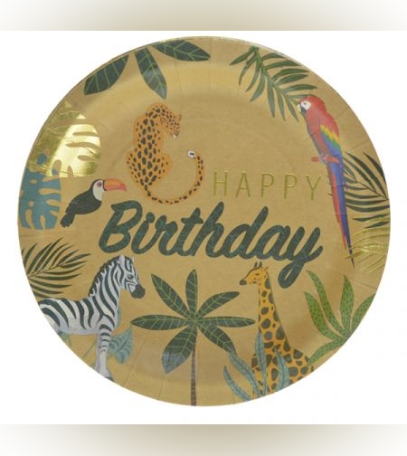 צלחות נייר 23 סמ 8 יח' עגולות-ספארי קראפט זהב