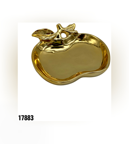 צלוחית קרמיקה בצורת תפוח - זהב כ- 7.5*7.5 ס