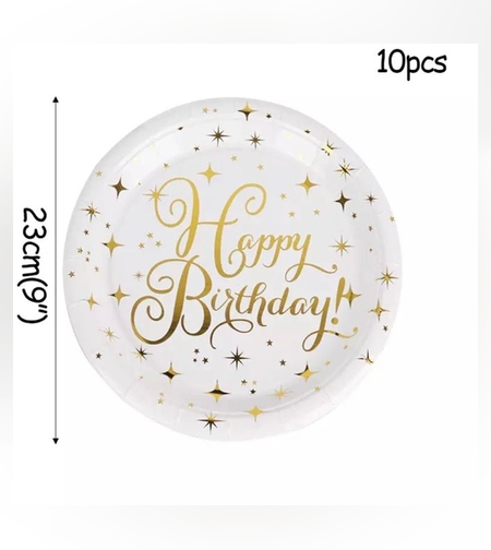 צלחת 7' HAPPY BIRTHDAY לבן זהב