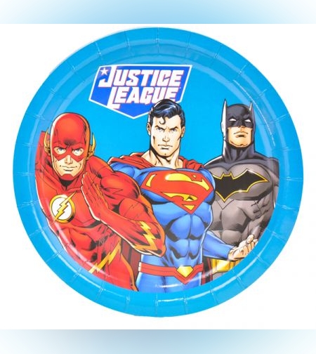 צלחות נייר 21 סמ עגולות 8 יח-ליגת הצדק VFM