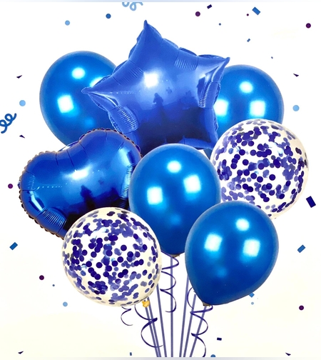 סט זר בלונים לקישוט /מיילר גומי+קונפטי כחול 8יח